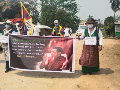 Locals of Miaw in Changlang district of Arunachal Pradesh rally in protest against Chinese renaming of places in Arunachal, on Wednesday