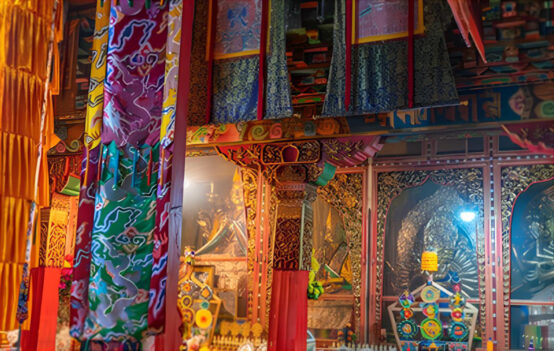 Monastery walls with Thangka Art hangings