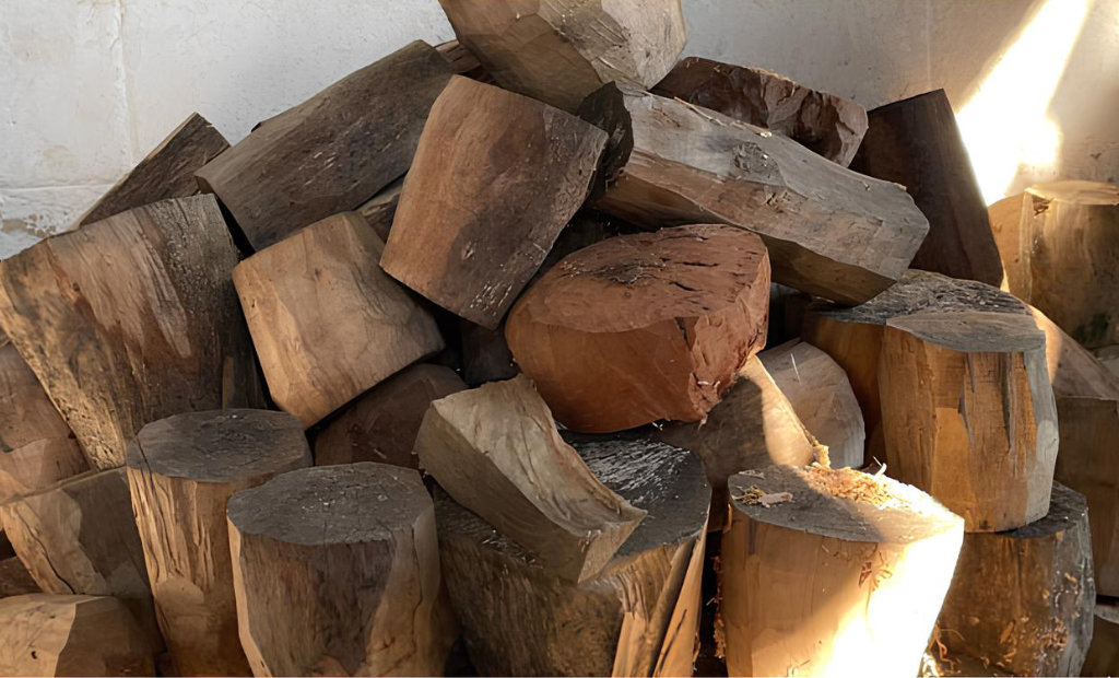 Wood chunks ready to be soaked in water. Soaking makes it easier to carve the wood without breaking/splitting it.