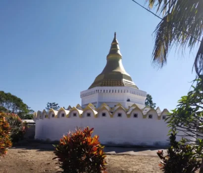 Pagoda, with separate cells inside for solitary meditation. (Photo credit: Dhamma Aruna management.)